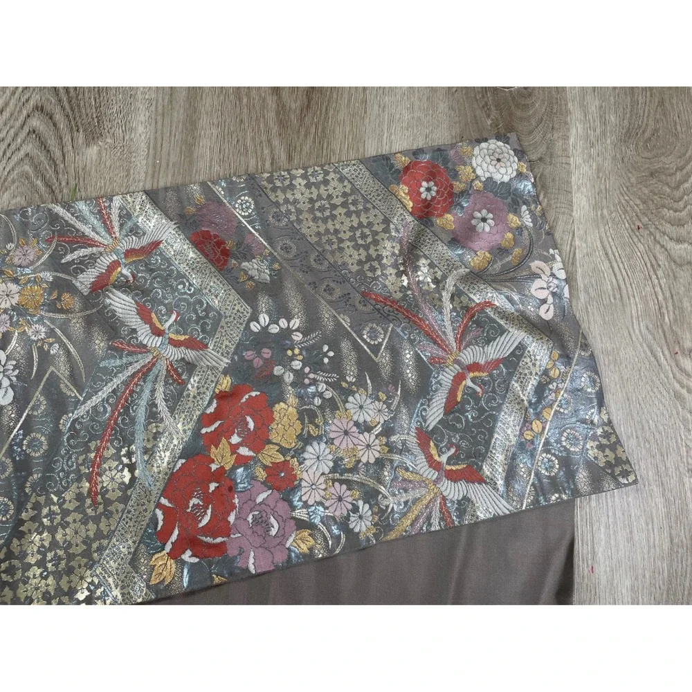 Gray Floral‎ Phoenix Bird Table Runner 58 in Asian Japanese Decor
